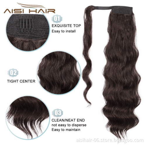 Aisi Afriacan Pre Stretched Body Wave High Temperature Long Ponytail Synthetic Hair Extension Clip In Fiber Wigs